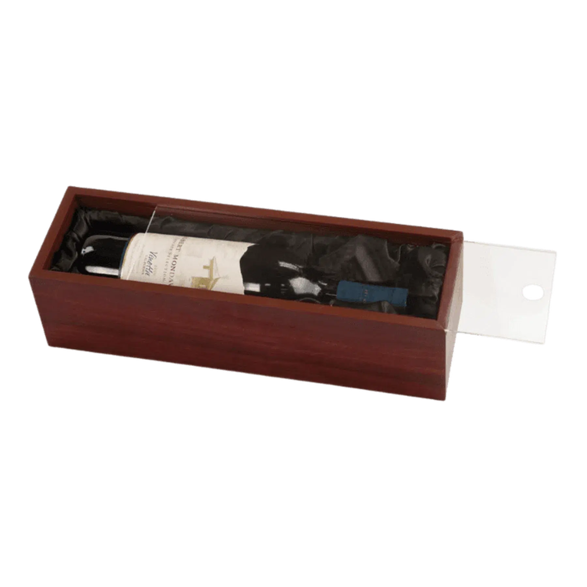 Rosewood Finish Wine Box with Clear Acrylic Lid & Black Lining - LightForce Laser Engraving, LLC