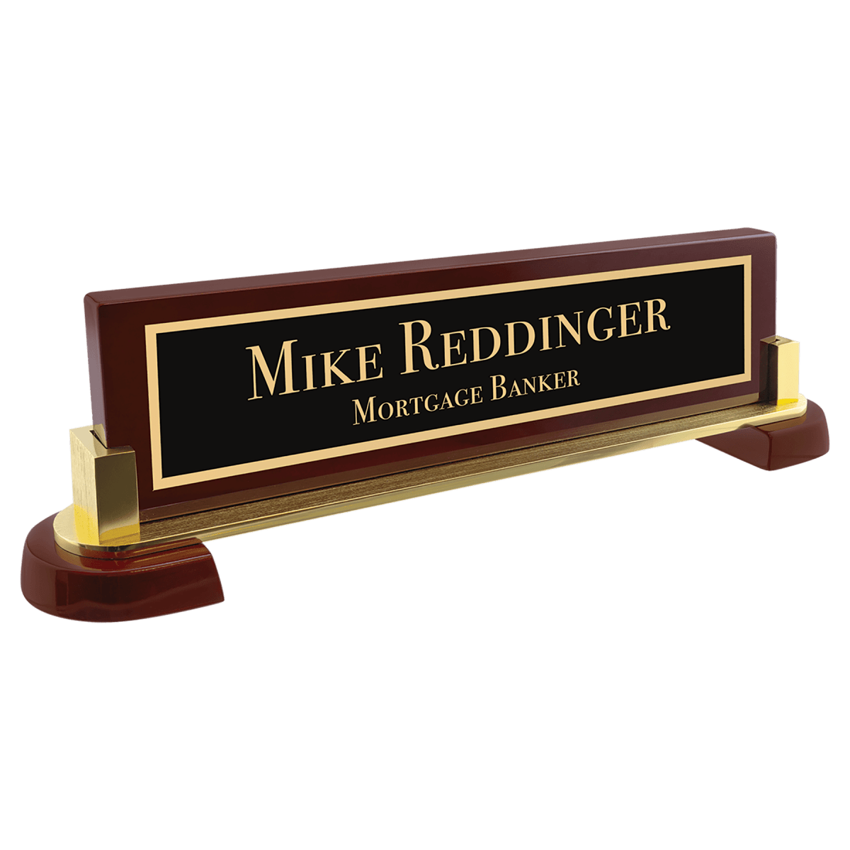 Rosewood Piano Finish Desk Bar with Engraved Brass Name Plate - 12 ½"(L) x 3 ¼"(H)