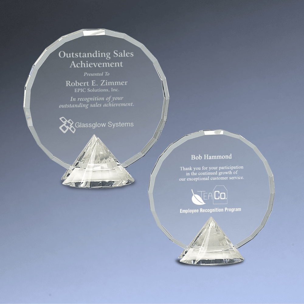 Clear Round Crystal Awards with a Faceted Diamond Base