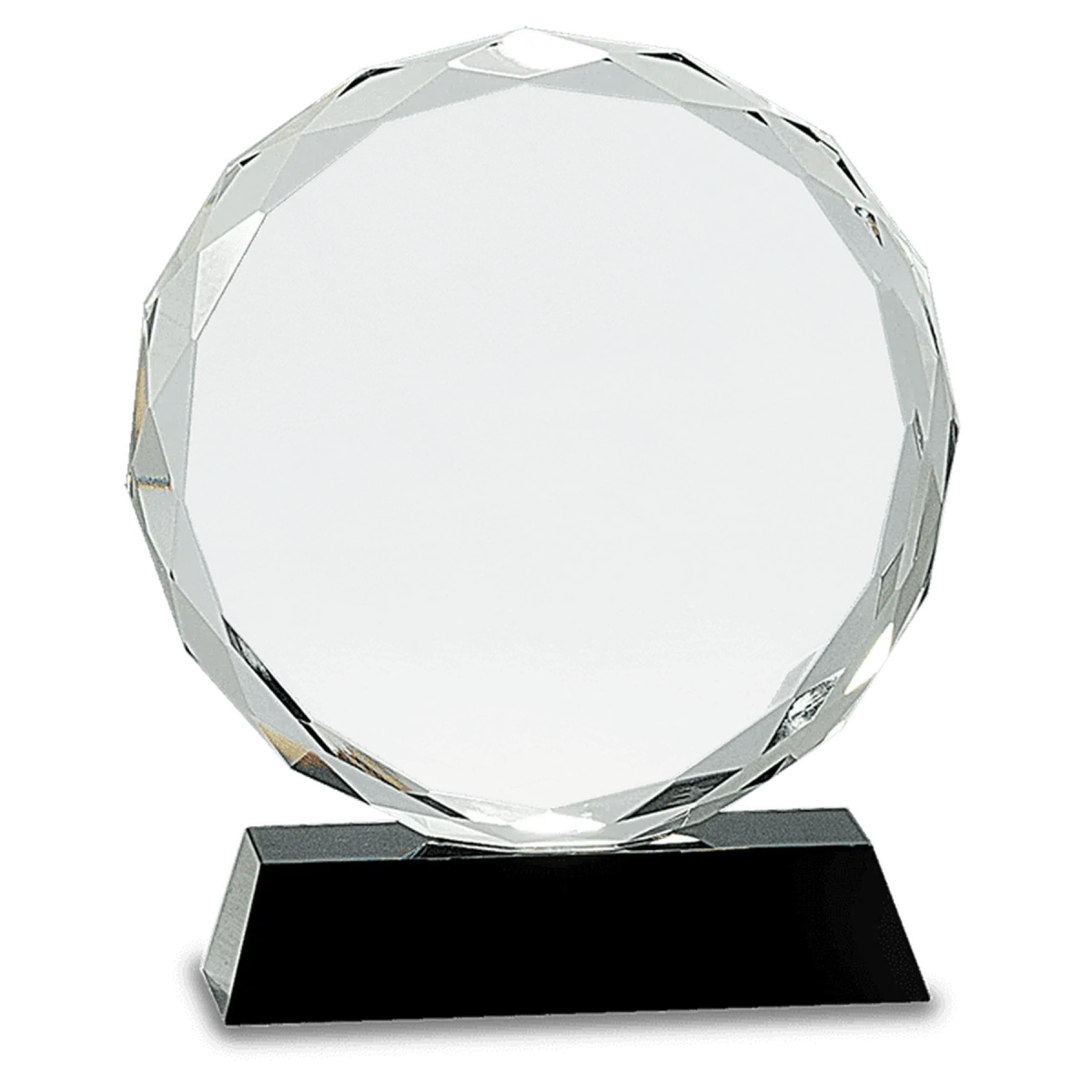 Round Facet Crystal on Black Pedestal Base - LightForce Laser Engraving, LLC