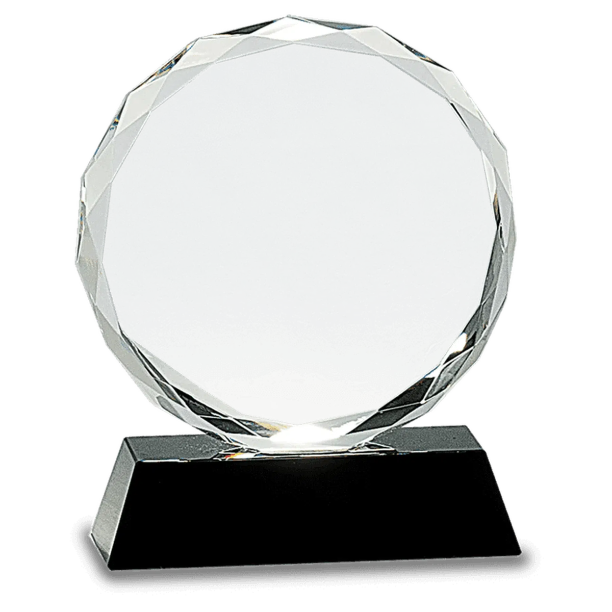 Round Facet Crystal on Black Pedestal Base - LightForce Laser Engraving, LLC