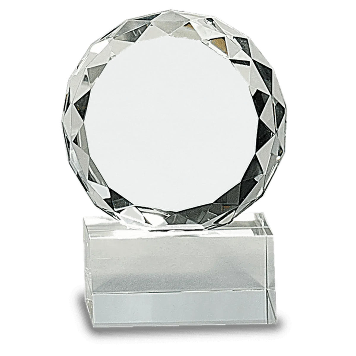 Round Facet Crystal on Clear Pedestal Base - LightForce Laser Engraving, LLC