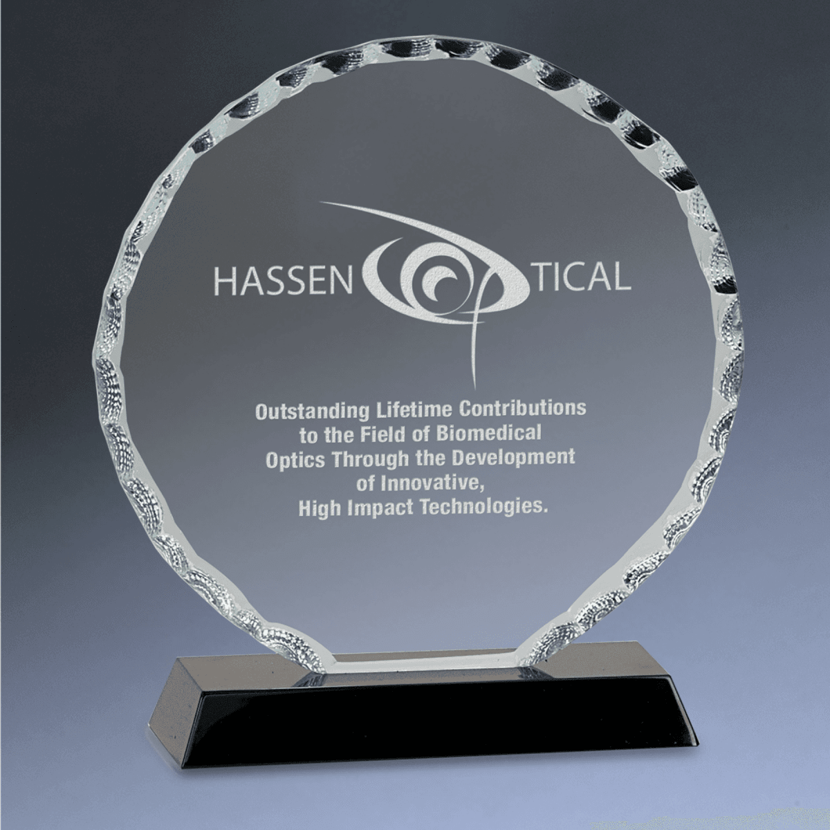 Scalloped Facet Glass Awards with Custom Engraving - Round
