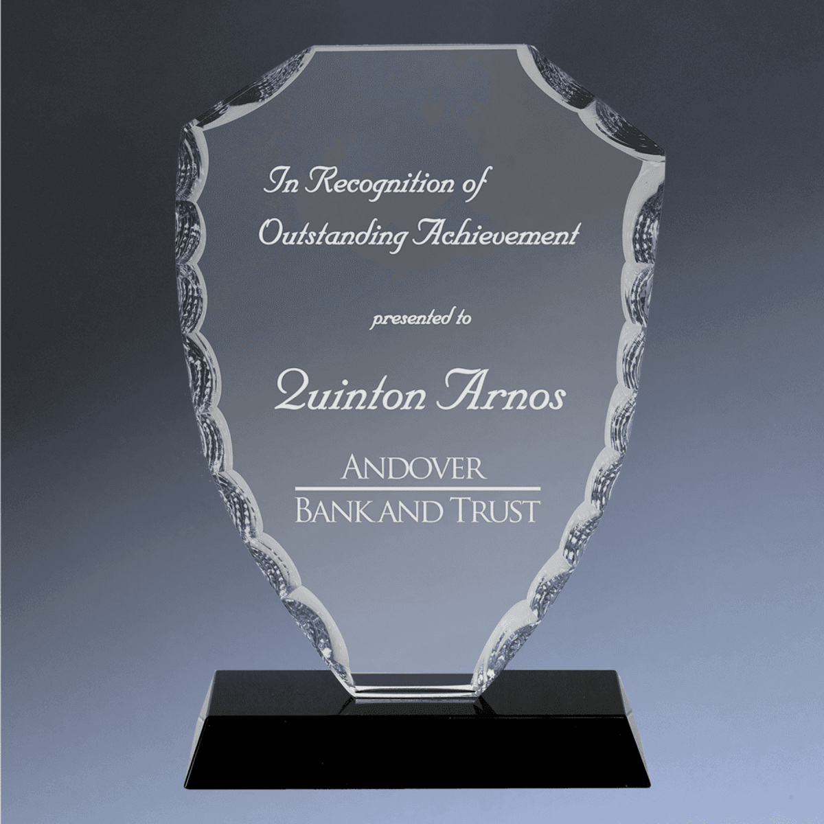Scalloped Facet Glass Awards with Custom Engraving - Shield