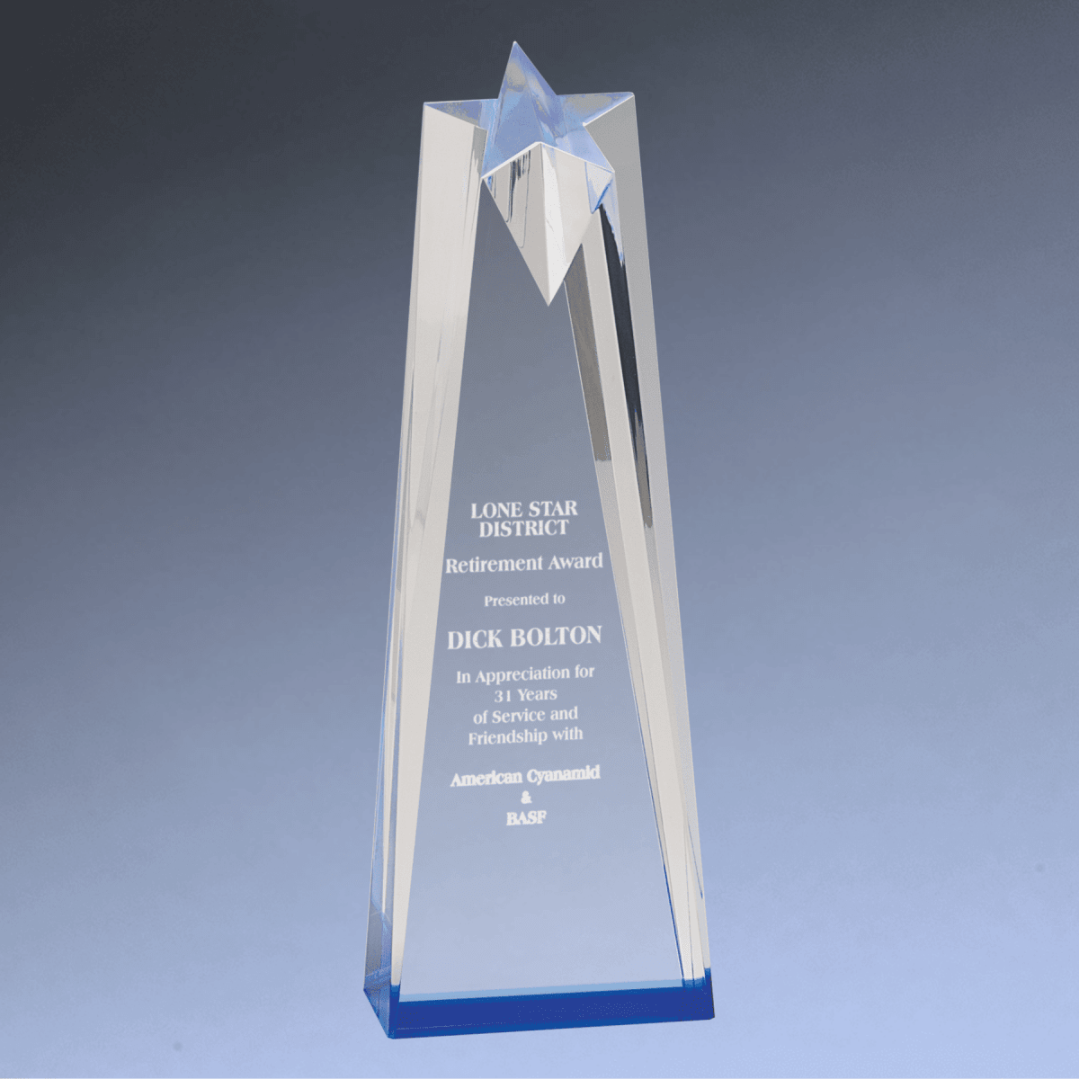 Sculpted Star Acrylic Awards with Blue or Gold Accents - Blue