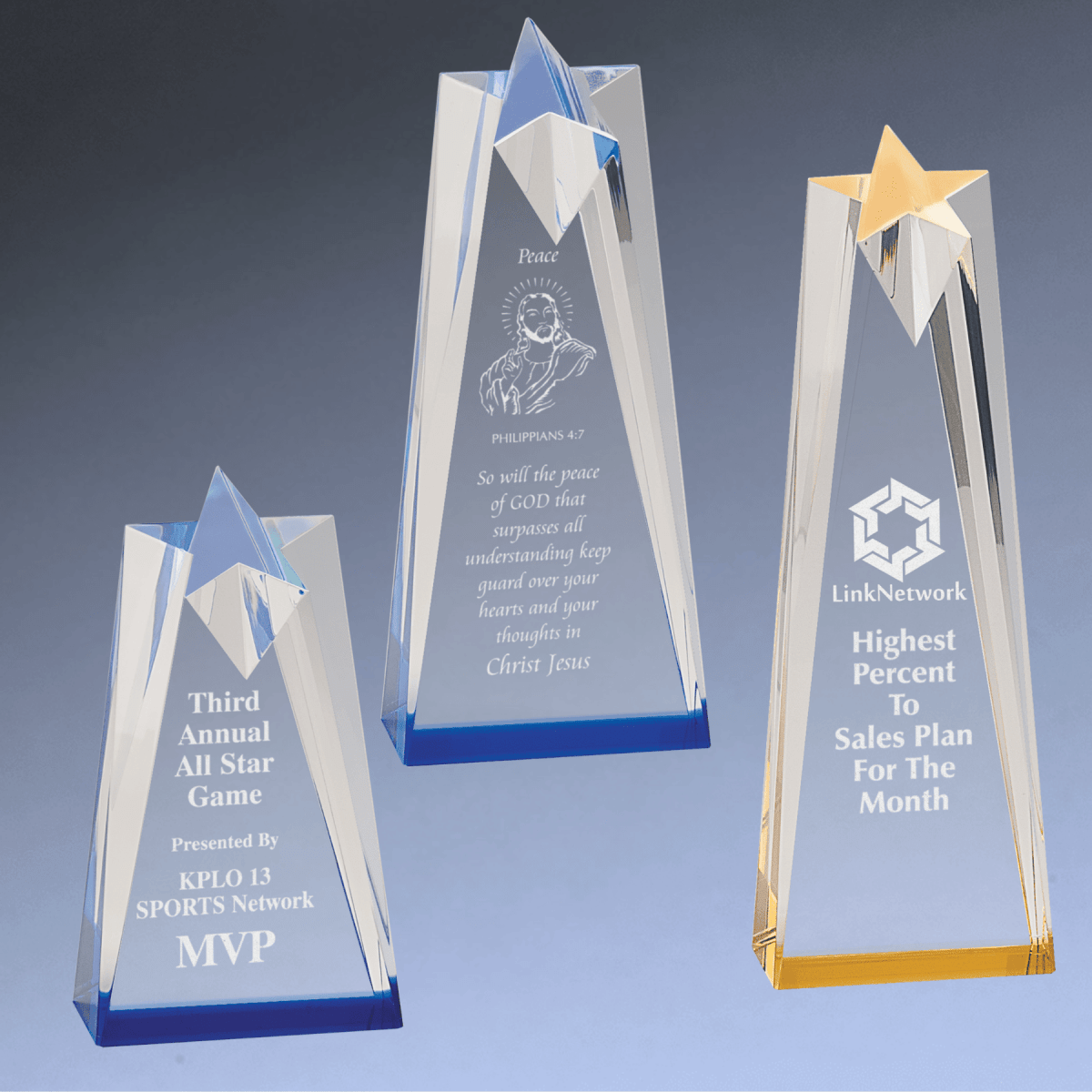 Sculpted Star Acrylic Awards with Blue or Gold Accents - Blue