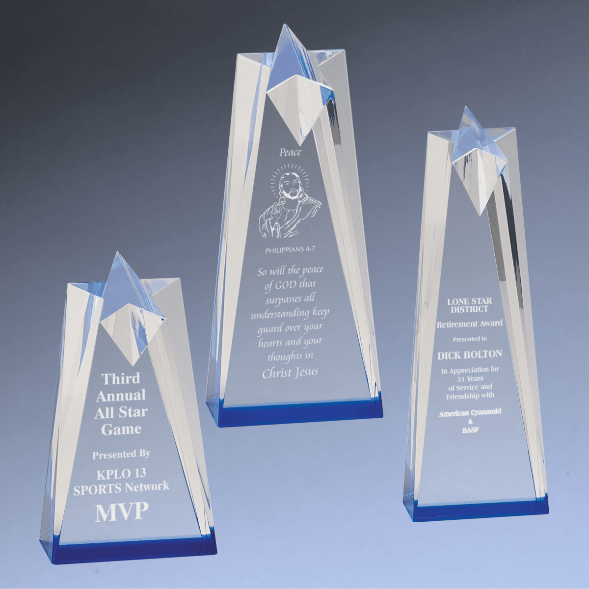 Sculpted Star Acrylic Awards with Blue or Gold Accents - Blue