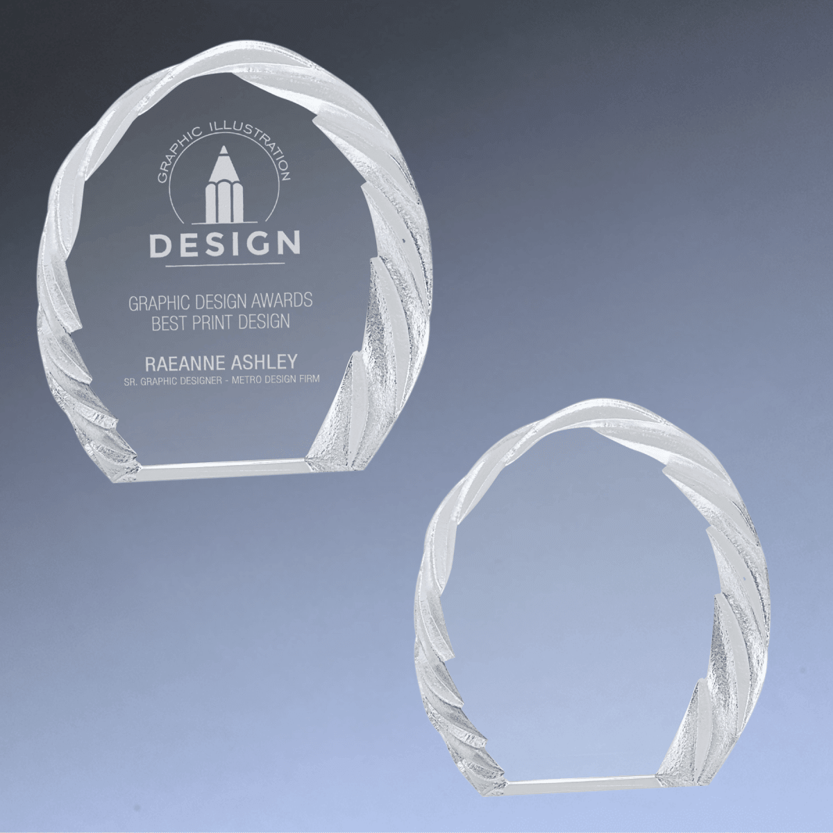 Self - Standing Crystal Oval Awards with Decorative Faceted Edges - 5 1/2"(L) x 6"(H)