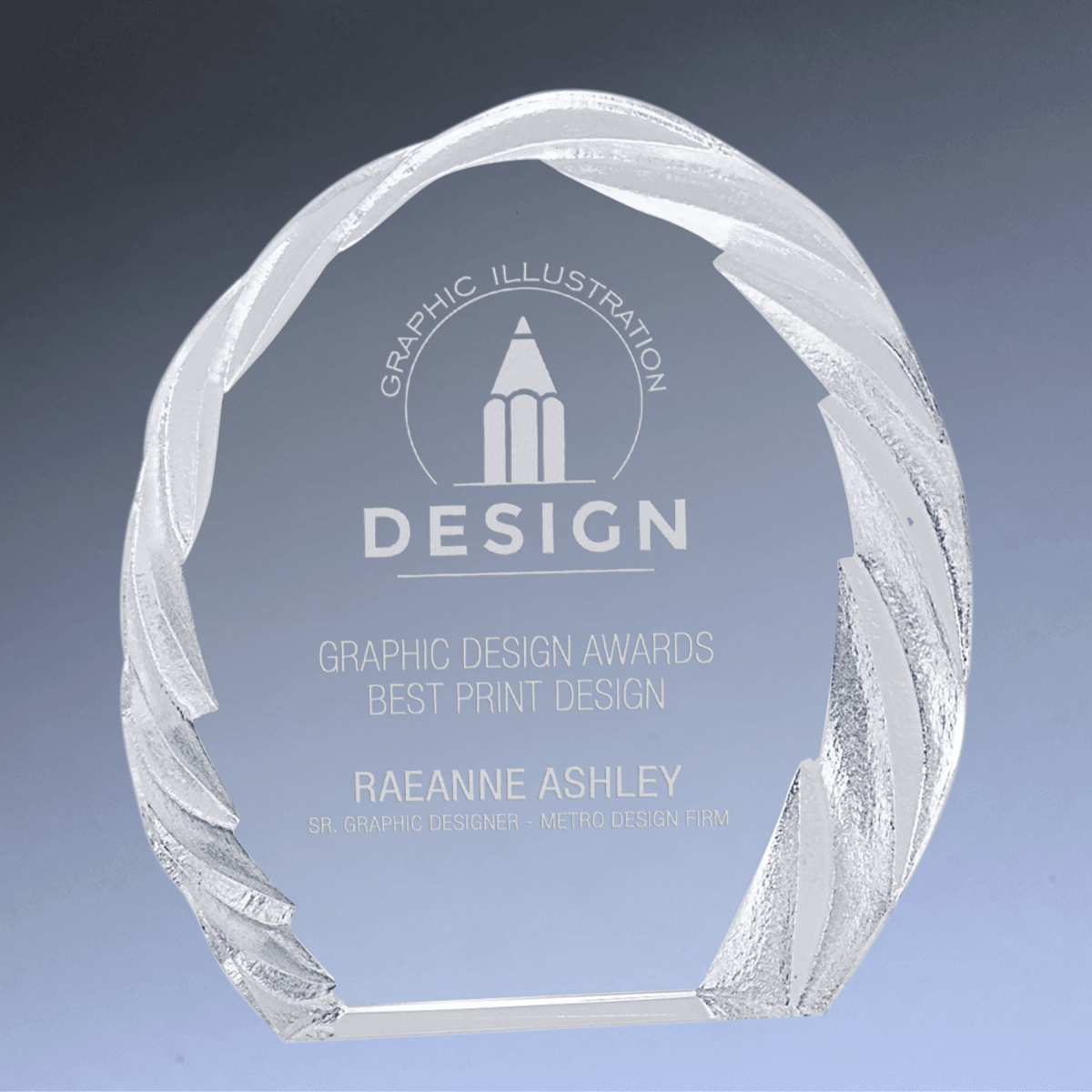 Self - Standing Crystal Oval Awards with Decorative Faceted Edges - 5 1/2"(L) x 6"(H)