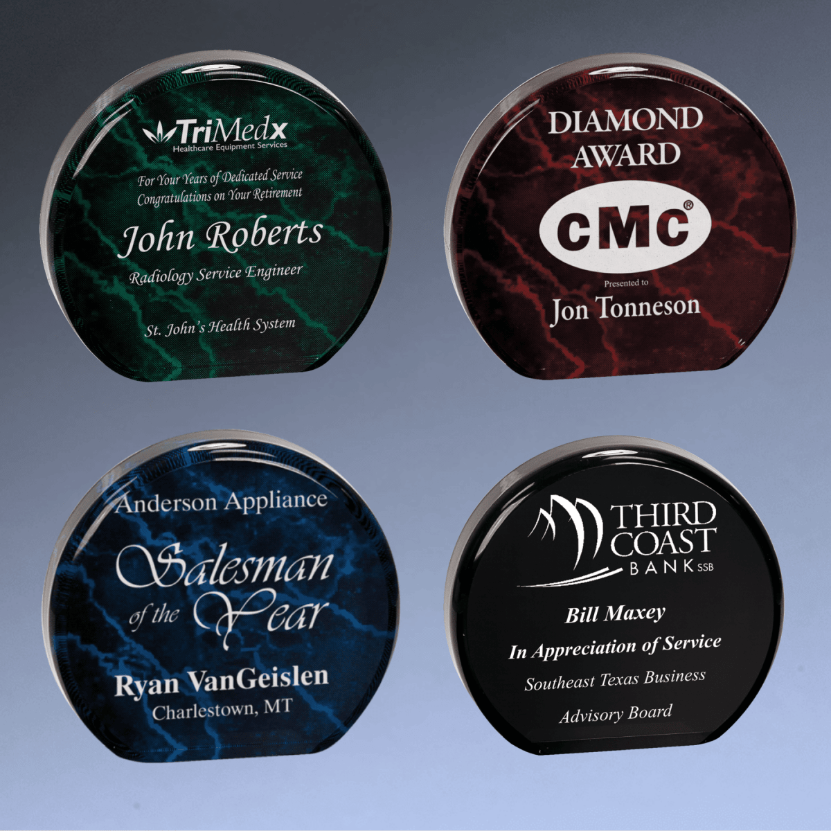 Self - Standing Round Acrylic Award - Solid Black or Marbelized - Black