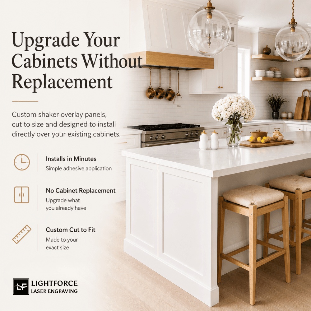 Shaker Cabinet Overlay Panels – Custom Cut to Size (Seamless) - Up to 12" x 12" x 0.188"