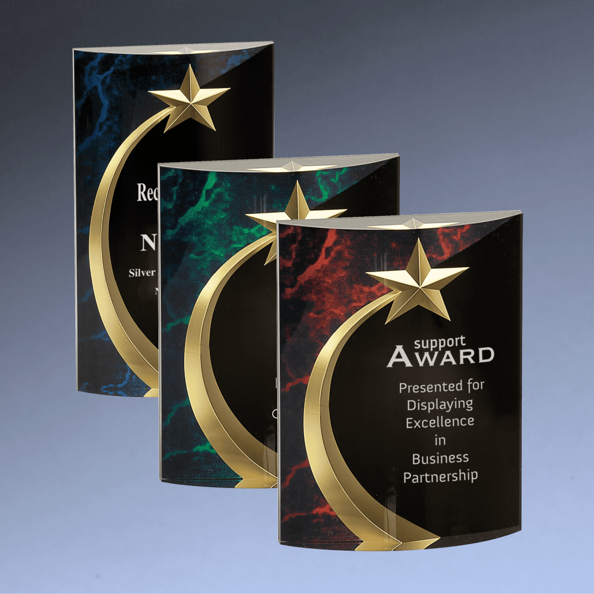Shooting Star Acrylic Award with Gold Star Embellishment - Blue
