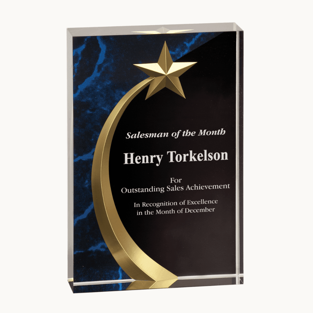 Shooting Star Acrylic Awards with Gold Star Embellishment - Blue