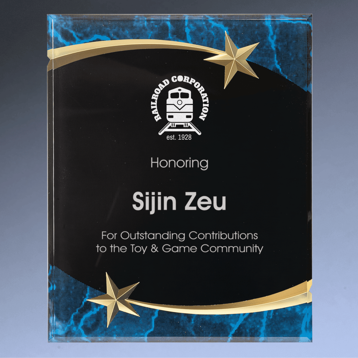 Shooting Star Acrylic Plaque with Custom Engraving - Blue