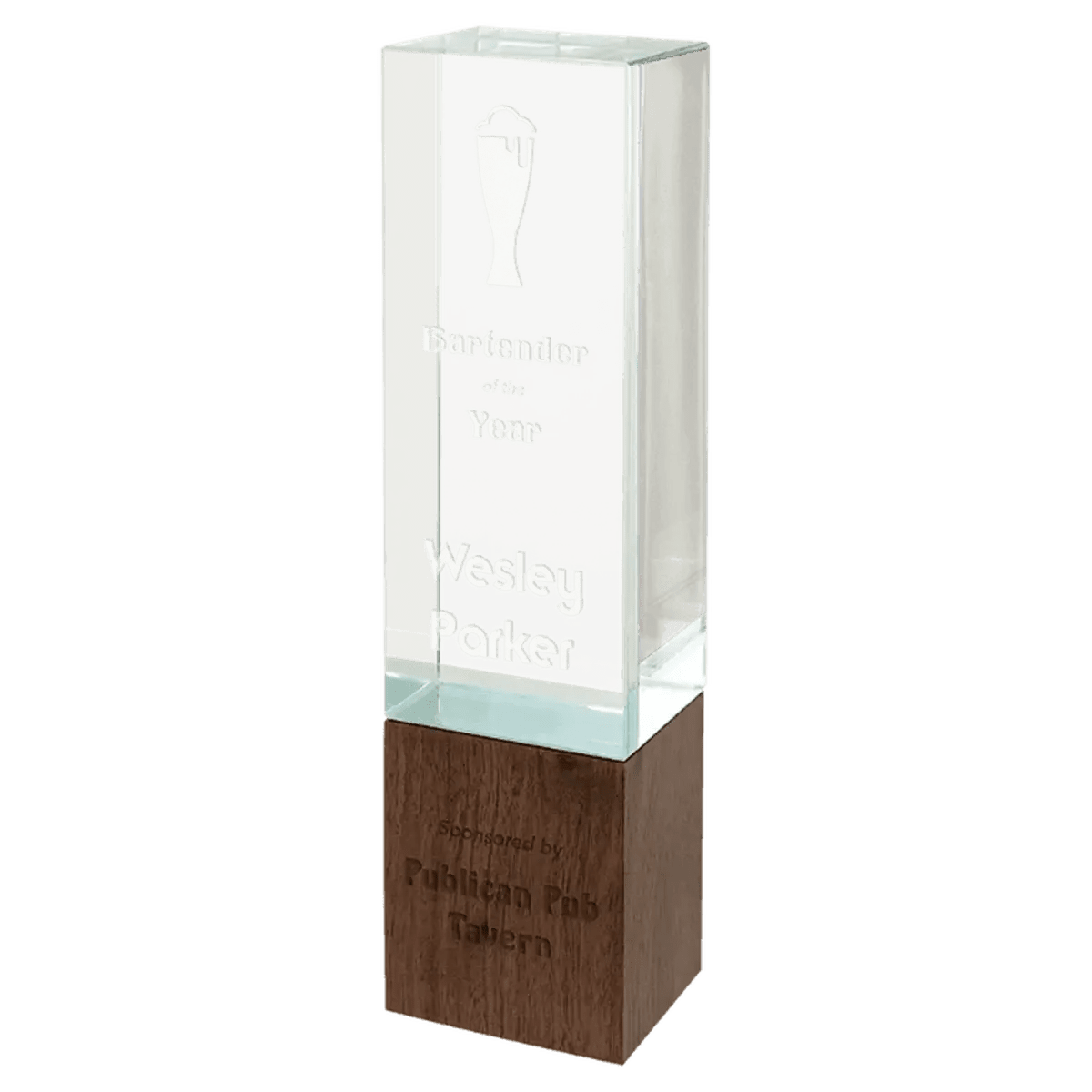 Sierra Glass Awards with Walnut Base – Contemporary Display of Recognition - Cylinder