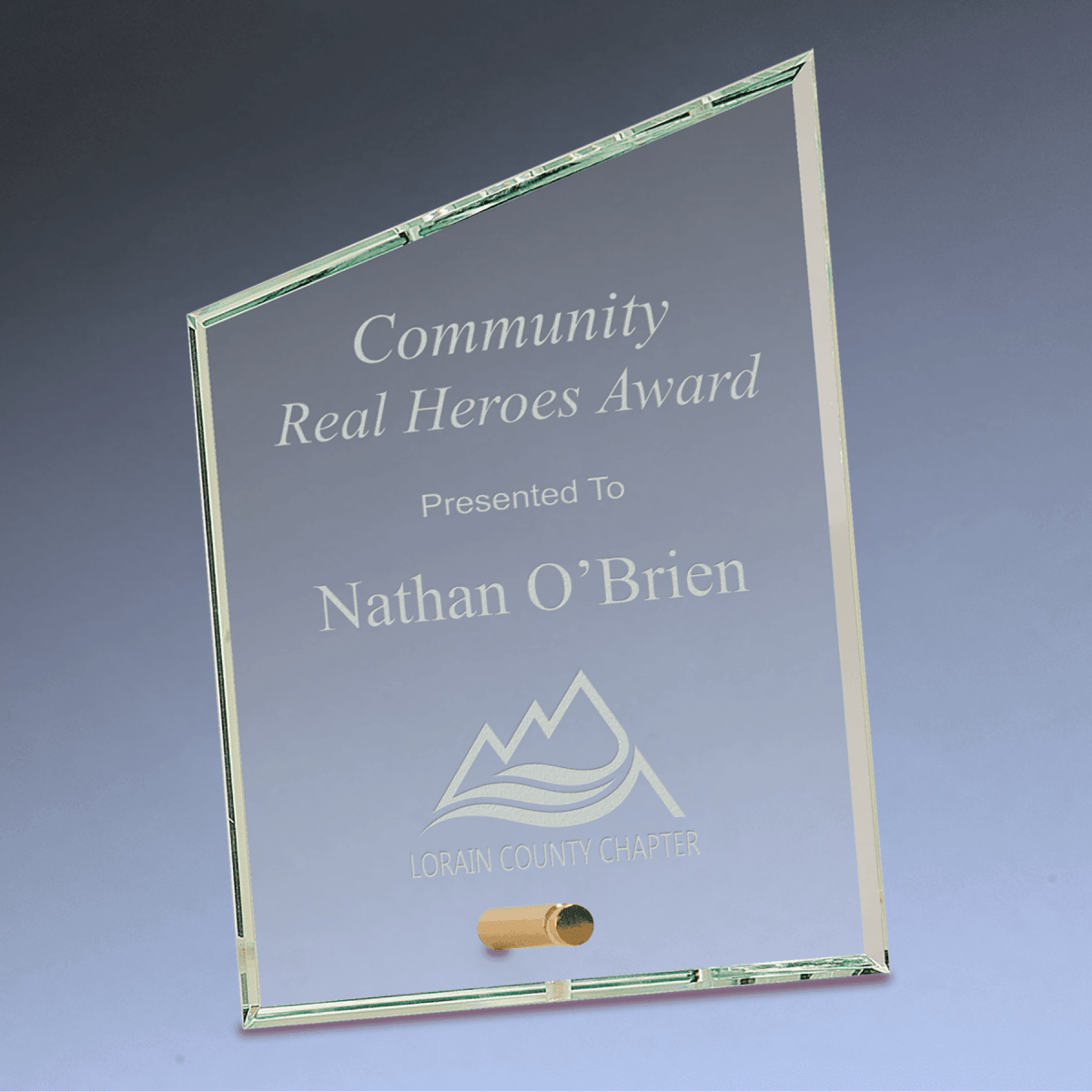 Slant Rectangle Crystal Edge Glass Awards with Brass Pin Display - 5" x 7"