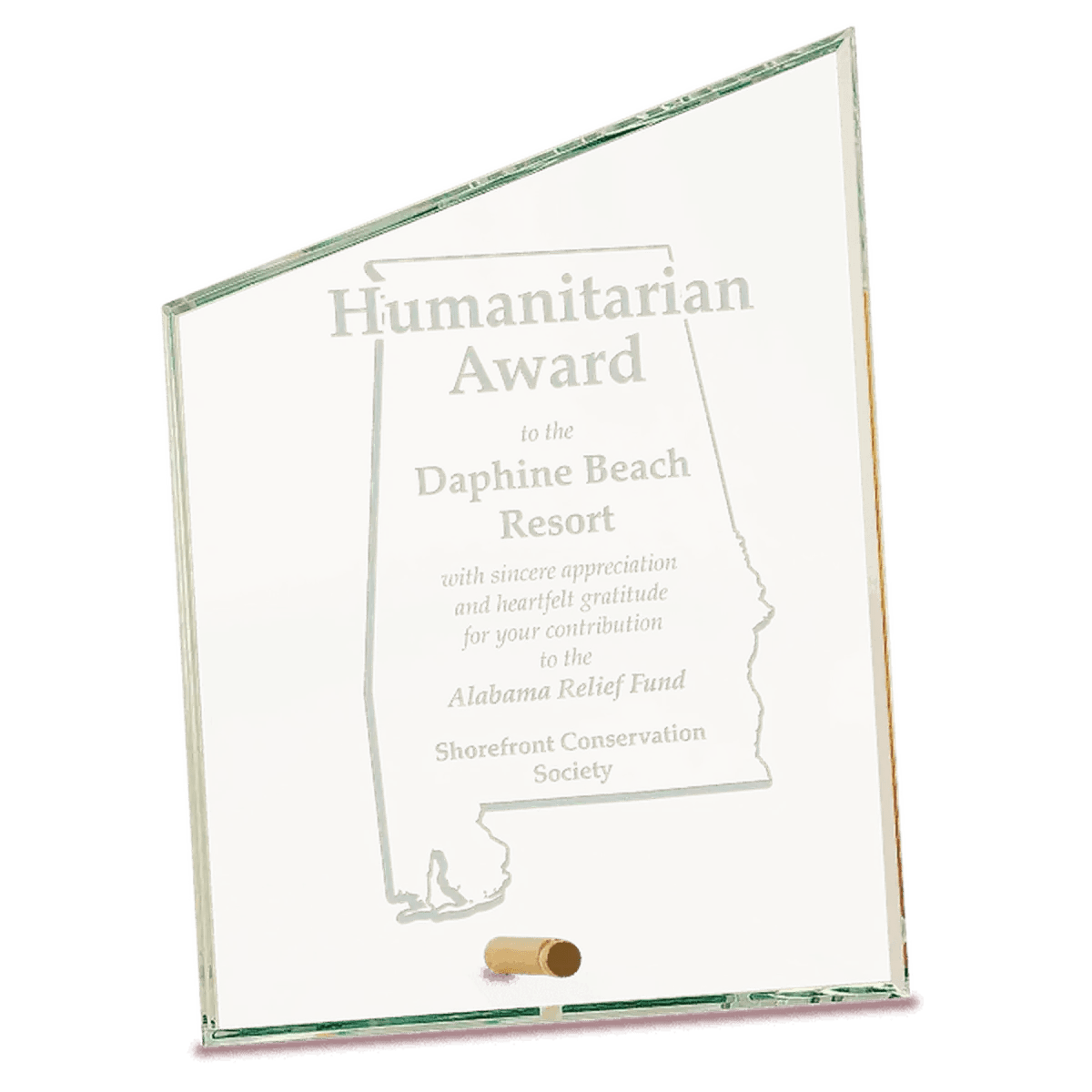 Slant Rectangle Crystal Edge Glass Awards with Brass Pin Display - 6" x 8"