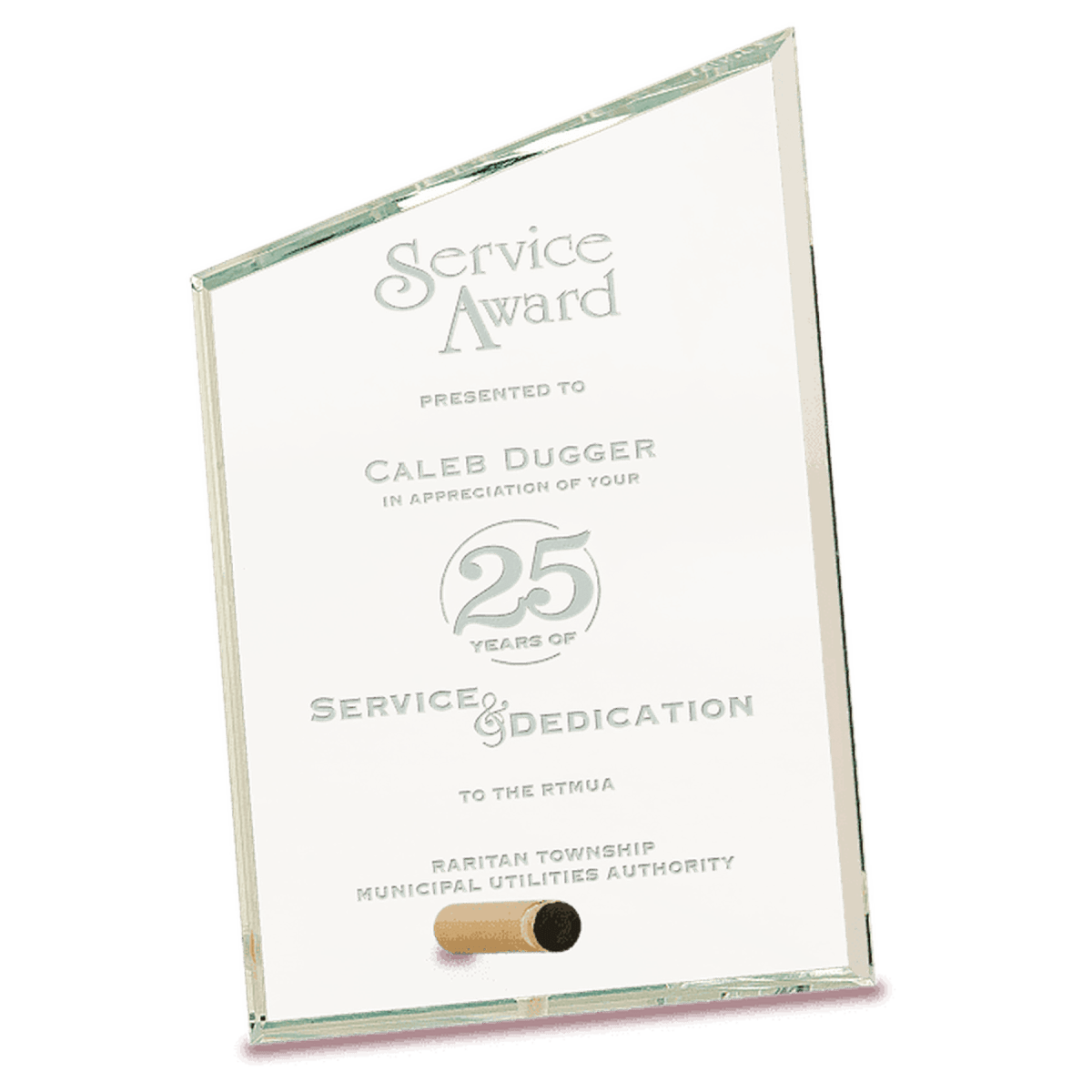 Slant Rectangle Crystal Edge Glass Awards with Brass Pin Display - 6" x 8"