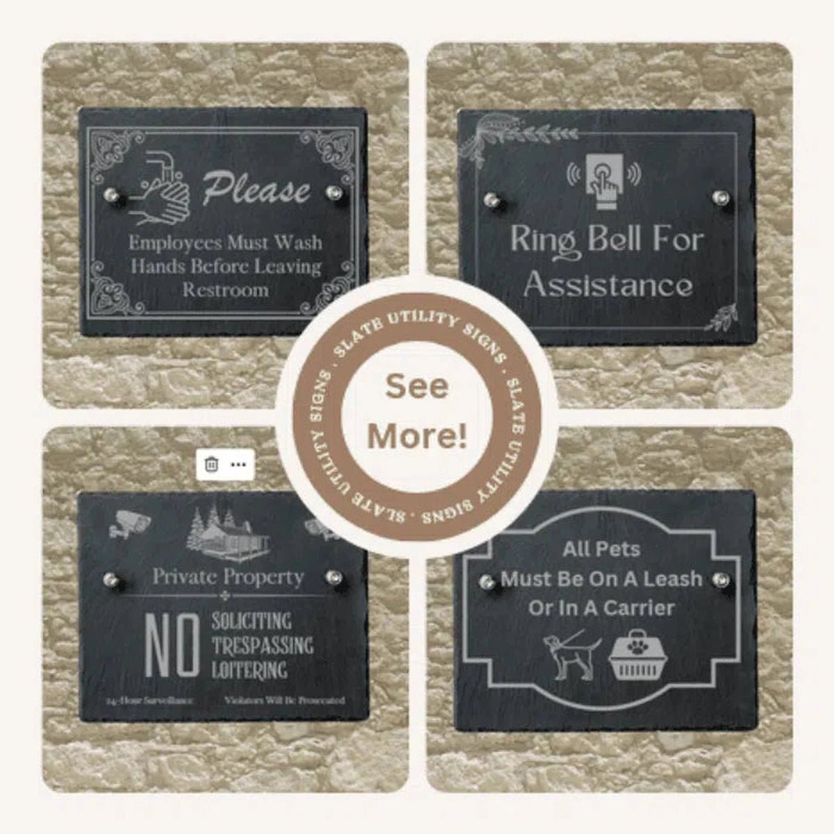 Slate Informational Signs with Bolts | Custom Utility Signs for Indoor or Outdoor - Wash Hands