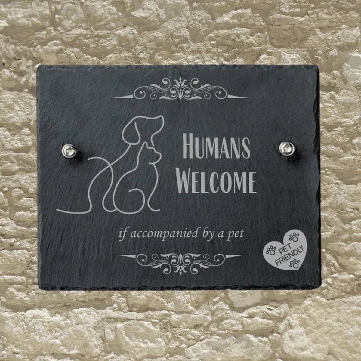 Slate Informational Signs with Bolts | Custom Utility Signs for Indoor or Outdoor - Pets Welcome