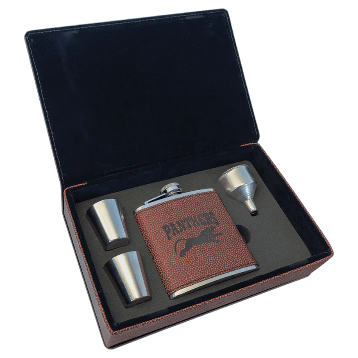 Stainless Steel Flask Gift Set in Leatherette Box (Various Colors) - LightForce Laser Engraving, LLC