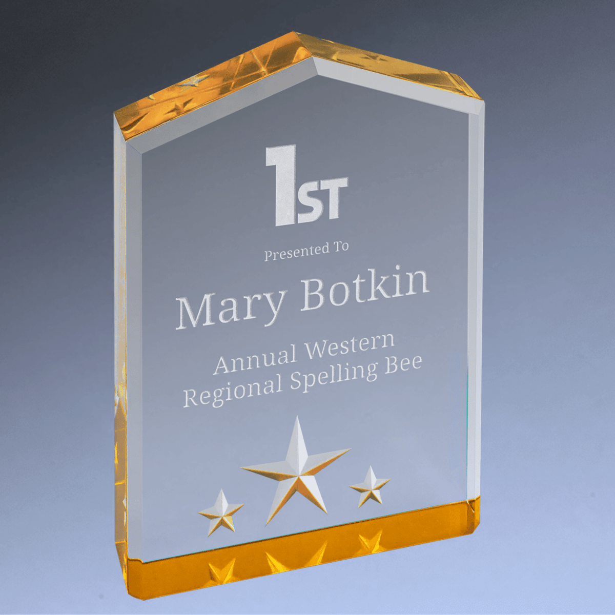 Star Point Acrylic Award with Star Embellishments and Color Accents - Gold