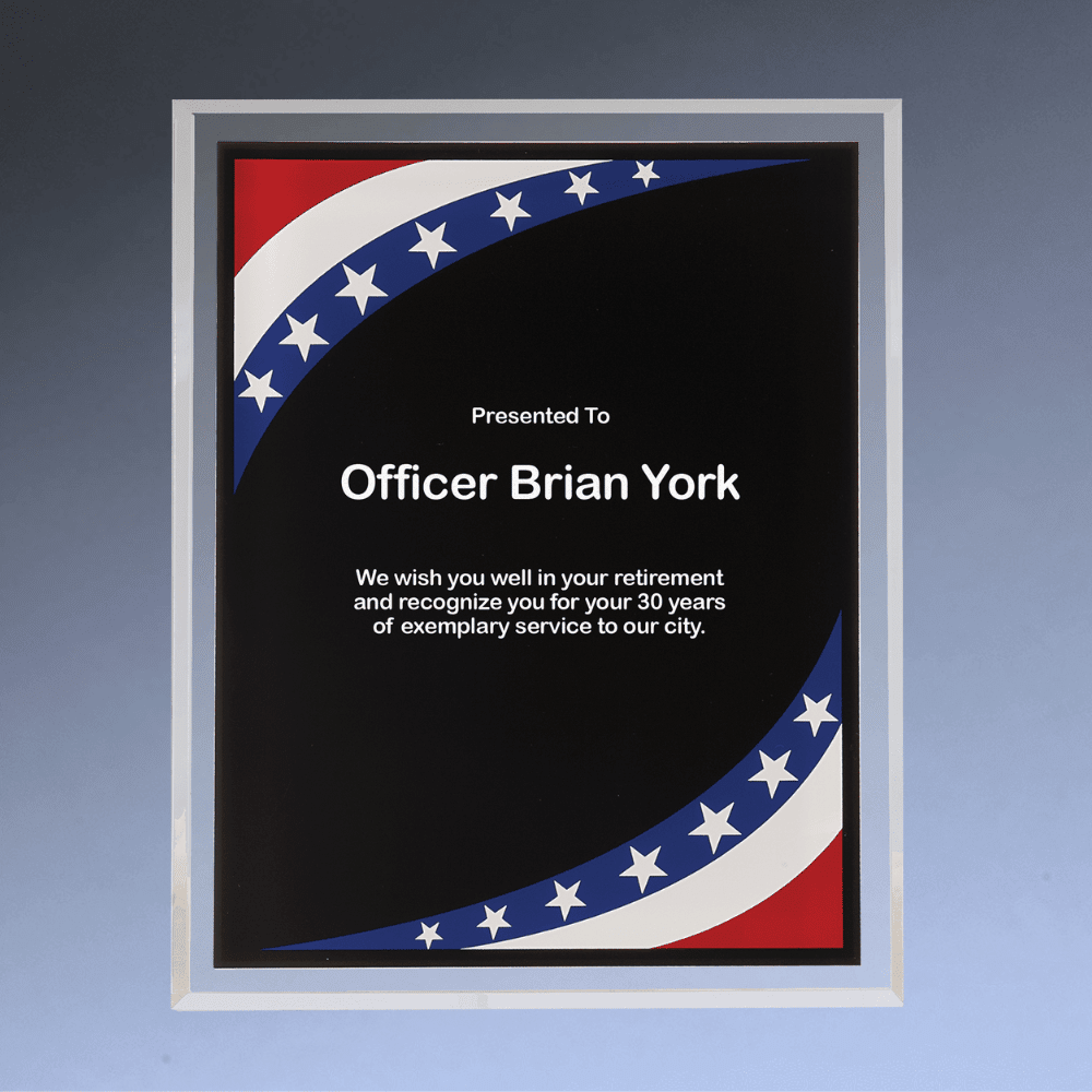 Stars & Stripes Acrylic Award Plaque with Clear Frame - 7" x 9"
