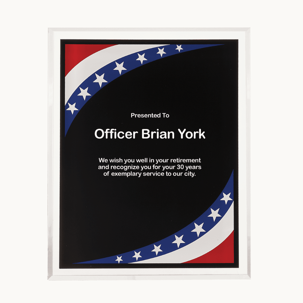 Stars & Stripes Acrylic Award Plaque with Clear Frame - 7" x 9"
