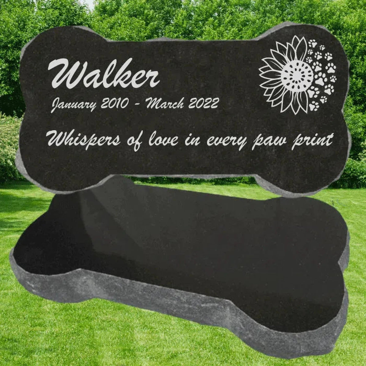 Thick Granite Dog Bone Pet Memorial Marker - LightForce Laser Engraving, LLC