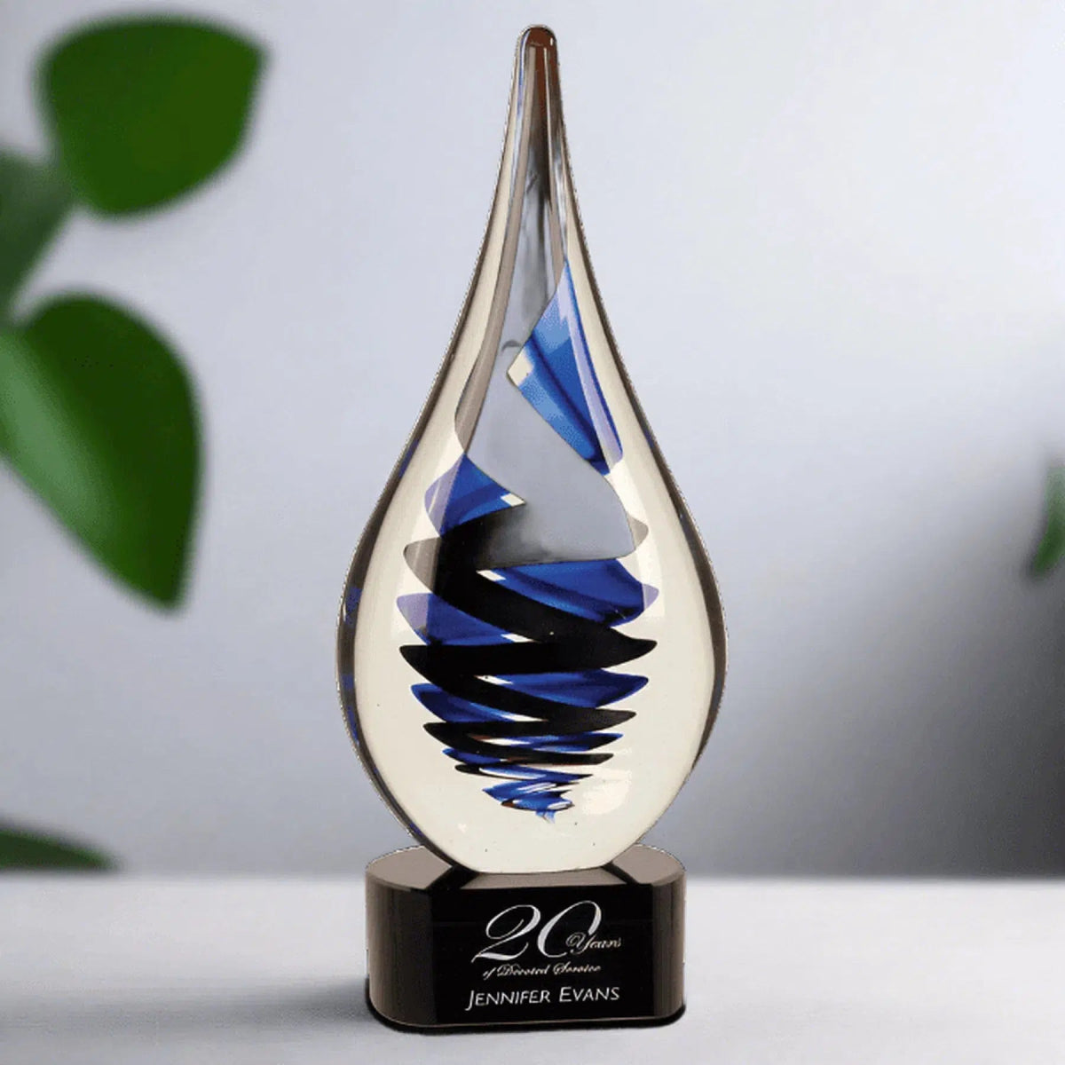 Twist Raindrop Art Glass (Black or Blue) - LightForce Laser Engraving, LLC