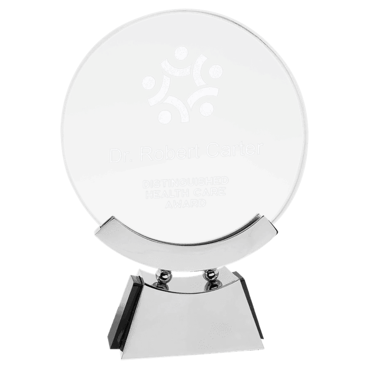 Voyager Round Glass Awards with Silver Aluminum Base - 8 1/2"
