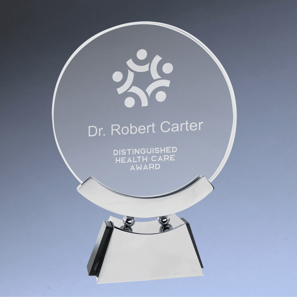 Voyager Round Glass Awards with Silver Aluminum Base - 7 3/4"