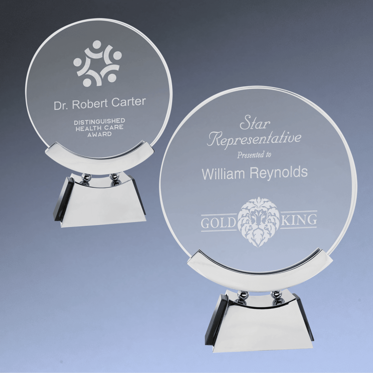 Voyager Round Glass Awards with Silver Aluminum Base - 7 3/4"