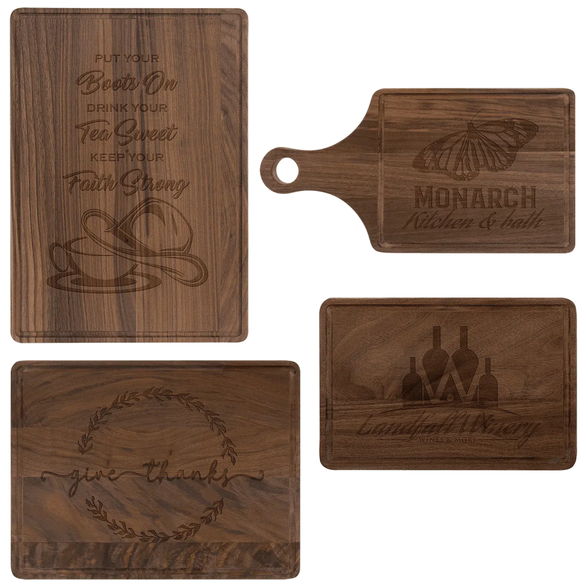 Walnut Cutting Board with Drip Ring (Various Sizes) - LightForce Laser Engraving, LLC