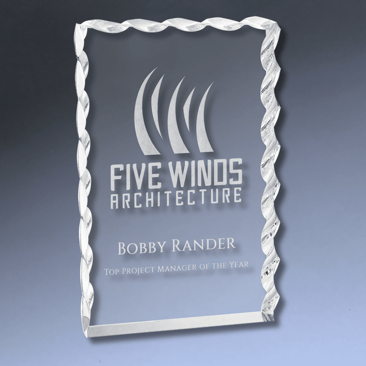 Wave Edge Acrylic Awards - Custom Engraved with Color Accents - Silver