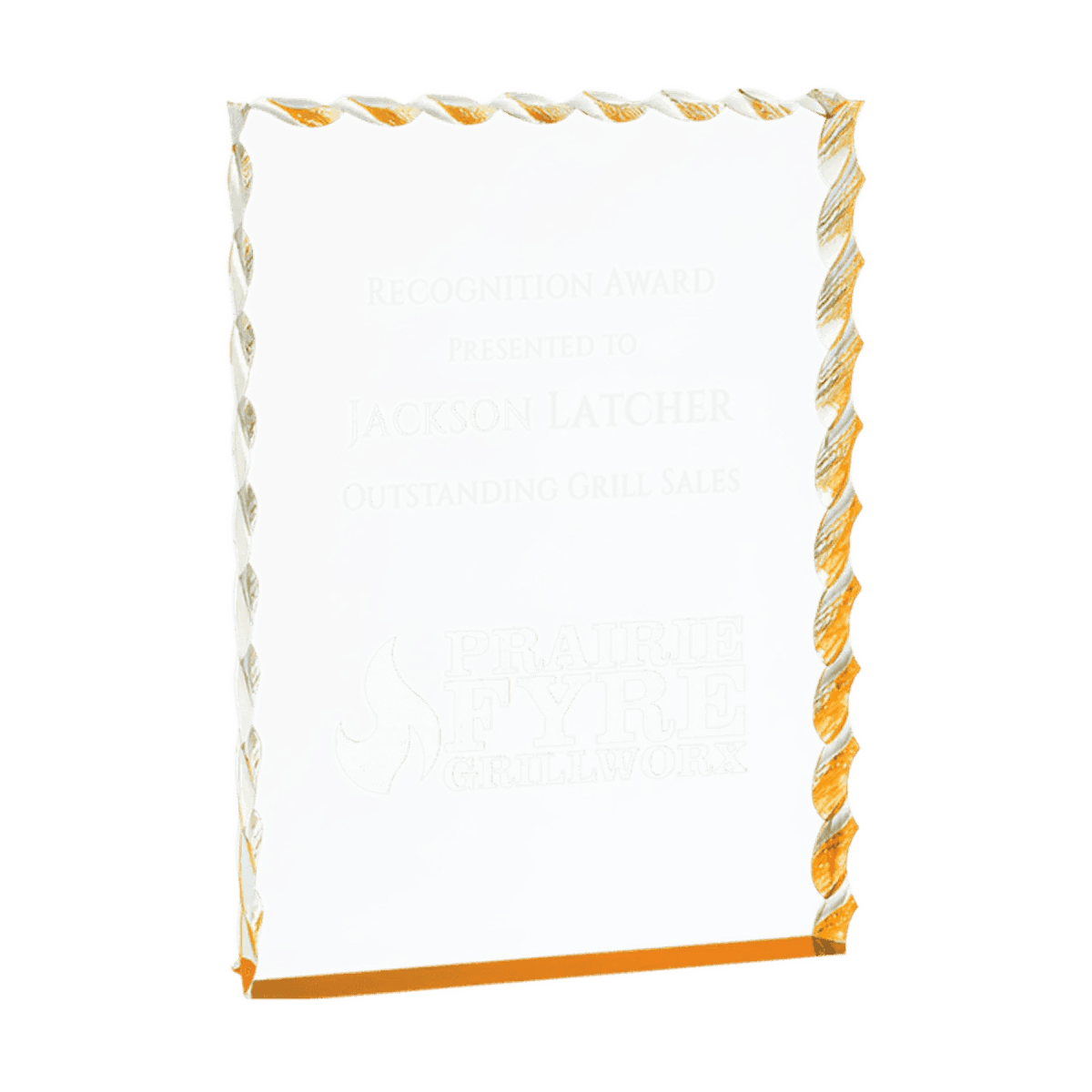 Wave Edge Acrylic Awards - Custom Engraved with Color Accents - Silver
