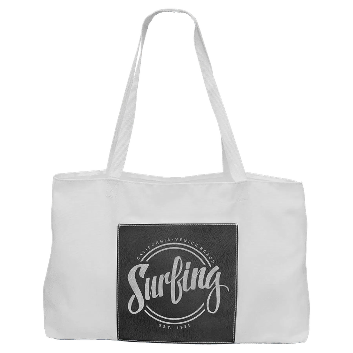 White Canvas Bag with 5" Gusset and Leatherette Trim - LightForce Laser Engraving, LLC