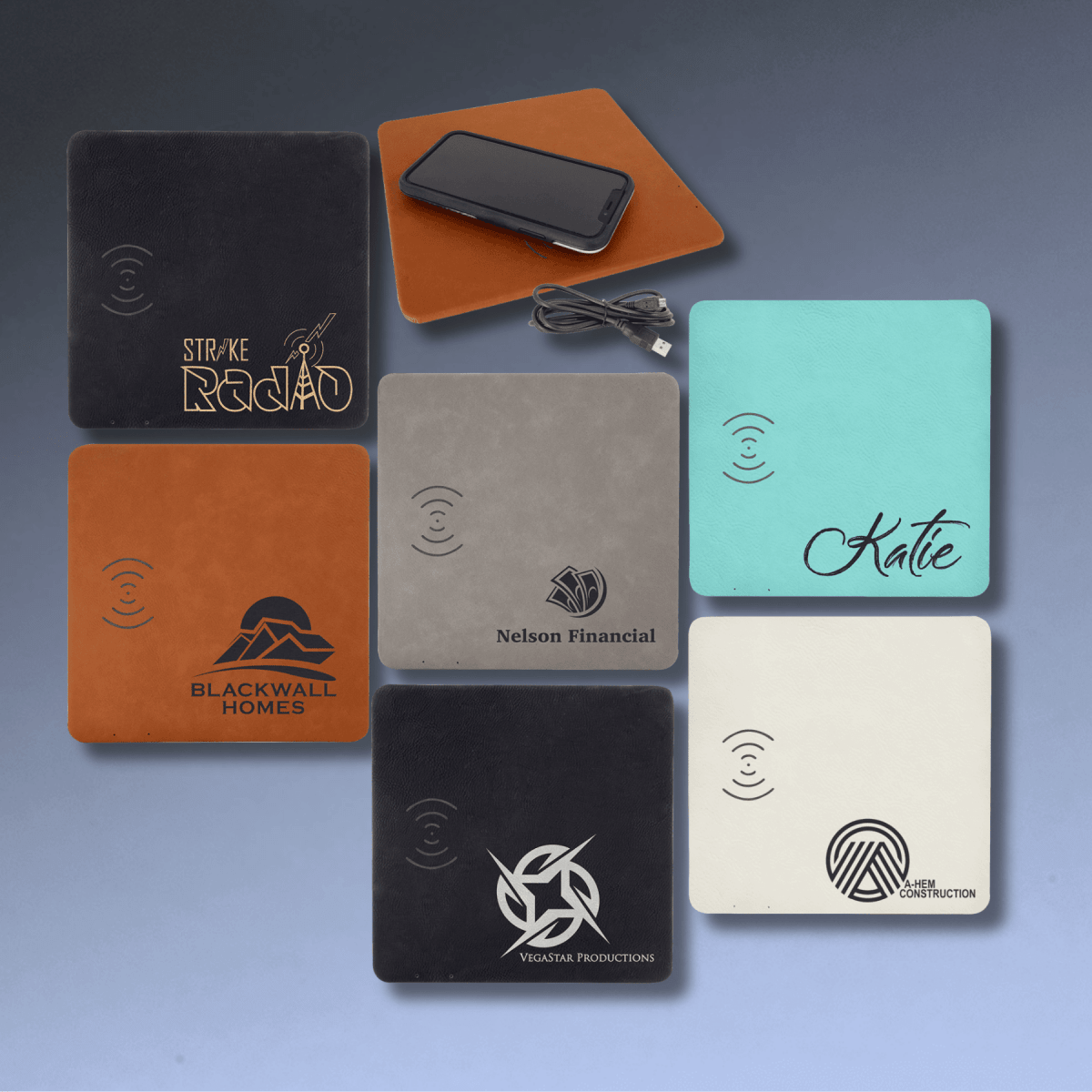 Wireless Phone Charging Mats with USB Cord - Blue/Silver