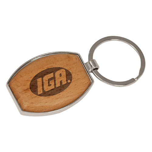 Wood Keychains – Natural Beechwood with Silver Accents - Oval