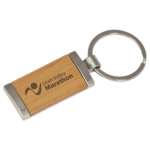 Wood Keychains – Natural Beechwood with Silver Accents - Rectangle