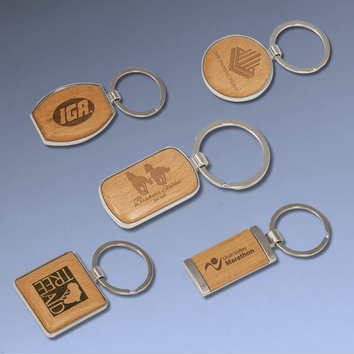 Wood Keychains – Natural Beechwood with Silver Accents - Square